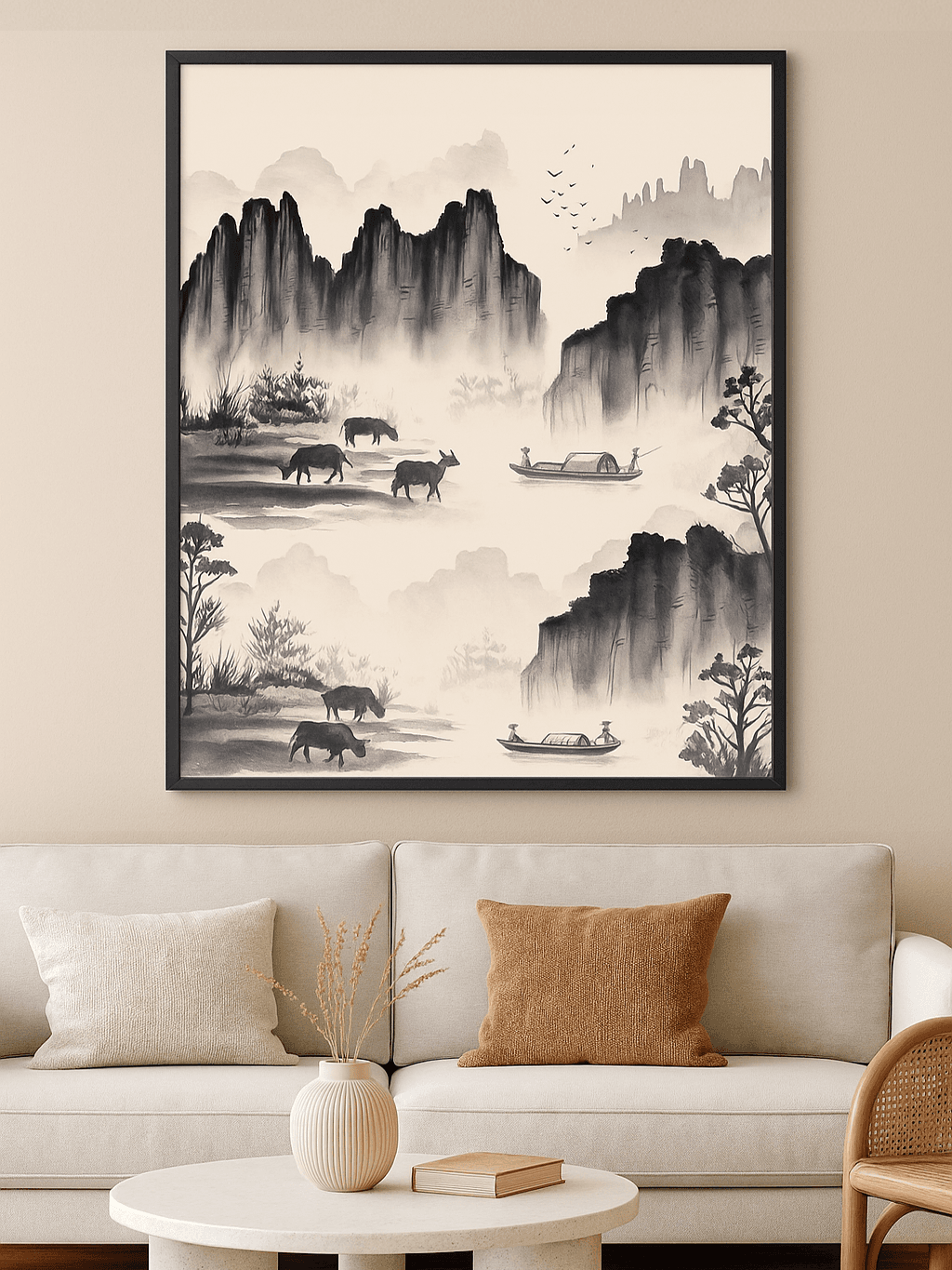 Tranh sơn thủy “Miền quê thanh bình”